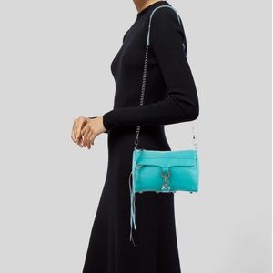 NWT Rebecca Minkoff Teal Peacock Leather Mini Mac Crossbody Chain Purse $195
